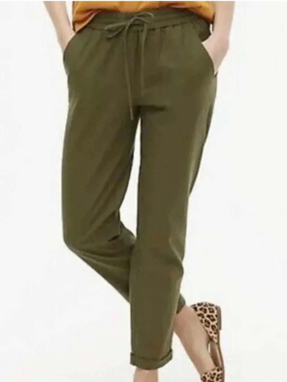 J. Crew Factory Seaside Pant in Linen-Cotton Blend Olive Green Size 8